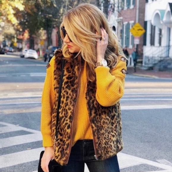 Women’s J. Crew Faux Fur Cheetah Print Fluffy Vest Sz XS - Picture 2 of 8
